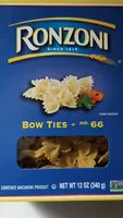 Mängden socker i Ronzoni, enriched macaroni product, bow ties no. 66