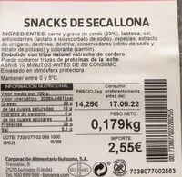 Mängden socker i Snacks de secallona