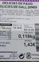 Mängden socker i Delicias de pavo