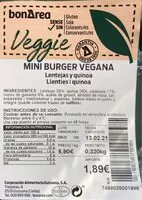 Mängden socker i Mini burger vegana (lentejas y quinoa)