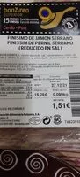 Mängden socker i Finisimo de jamón serrano -reducido en sal