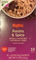 Mängden socker i Hy vee raisins & spice instant oatmeal