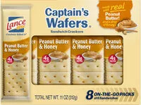 Mängden socker i Lance, captain's wafers, cracker sandwiches, peanut butter & honey, peanut butter & honey