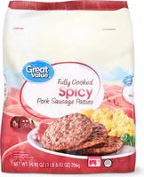 Mängden socker i Fully cooked spicy pork sausage patties