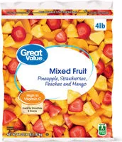 Mängden socker i Pineapple, Strawberries, Peaches And Mango