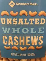 Mängden socker i Unsalted whole Cashews