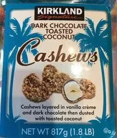 Mängden socker i Kirkland dark chocolate toasted coconut cashews net wt