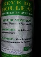 Mängden socker i Sève de bouleau