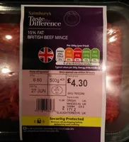 Mängden socker i 15% fat British Beef Mince
