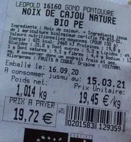 Mängden socker i Noix de cajou biologique