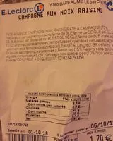 Mängden socker i Pain campagne noix raisins