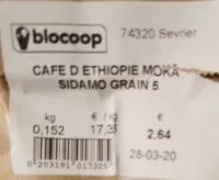Mängden socker i Café d'Ethiopie moka Sidamo en grain
