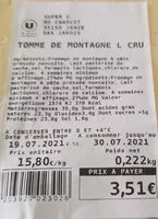 Mängden socker i Tome de montagne au lait cru