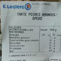 Mängden socker i Tarte Poires Amandes E.Leclerc