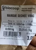 Mängden socker i Mangue sechée Vrac BIO