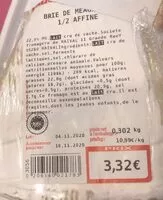 Mängden socker i Brie de Meaux 1/2 affiné