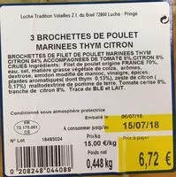 Mängden socker i Brochettes de poulet Thym Citron