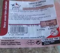 Mängden socker i Terrine de campagne Le Cendray