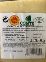 Mängden socker i Comté AOP 12 mois minimum