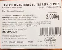 Mängden socker i Crevette entieres cuites refrigerees