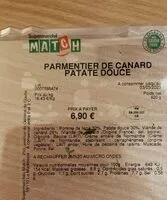 Mängden socker i Parmentier de canard patate douce