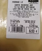 Mängden socker i Comté réservé AOP 12/14 mois affinage