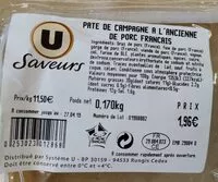 Mängden socker i Pâté de campagne à l'ancienne