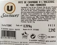 Mängden socker i Pate de campagne a l'ancienne de porc francais