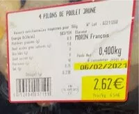 Mängden socker i 4 pilons de poulet jaune