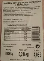 Mängden socker i Jambon cuit de Paris supérieur