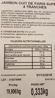 Mängden socker i Jambon de Paris 4 tranches