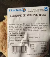 Mängden socker i Escalope de veau milanaise