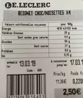 Mängden socker i Beignet choco noisettte