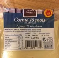 Mängden socker i Comté 16 mois