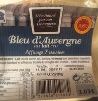 Mängden socker i Bleu d'auvergne au lait cru