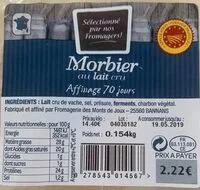 Mängden socker i Morbier au lait cru affinage 70 jours