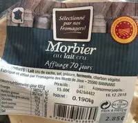Mängden socker i Morbier au lait cru affinage 70 jours