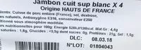 Mängden socker i Jambon cuit