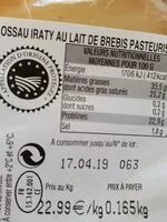 Mängden socker i Ossau iraty au lait de brebis pasteurisé