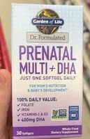 Mängden socker i Garden of life Prenatal Multi +DHA