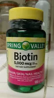 Mängden socker i Spring Valley Biotin 5,000 mcg