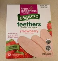 Mängden socker i True goodness organic strawberry teethers baked rice snack