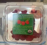 Mängden socker i Organic raspberries framboises biologiques