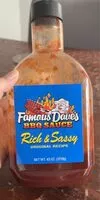 Mängden socker i Famous Daves BBQ Sauce Rich and Sassy