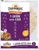 Mängden socker i Tumaro's wraps low-in-carb grain with chia