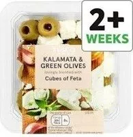 Mängden socker i Tesco Black And Green Olives With Feta 150G