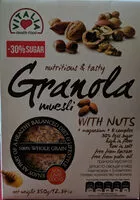 Mängden socker i Granola muesli with nuts + magnesium + B complex
