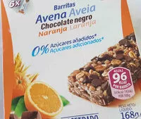 Mängden socker i Barritas de avena con chocolate negro y naranja