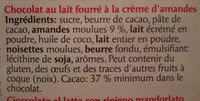 Mängden socker i chocolat au lait fourré à la crème d'amandes