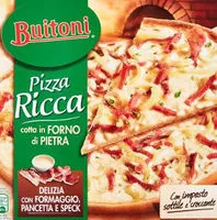 Mängden socker i Pizza ricca delizia con formaggio pancetta e speck surgelata